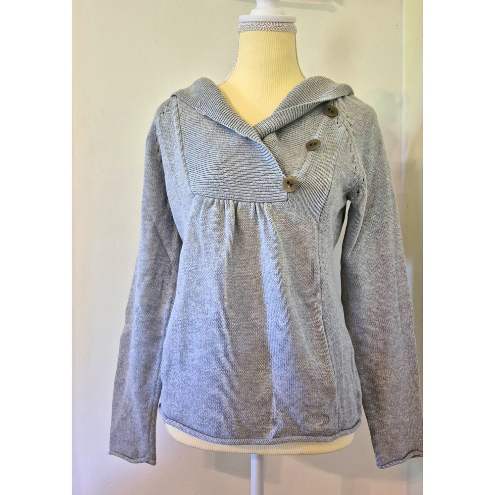 Vintage GAP Women's M Hooded Sweater Button Neck 100% Cotton Roll Hem Cabincore